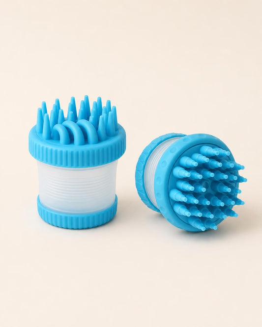 Dog Bath Brush with Massage Comb and Foot Cup