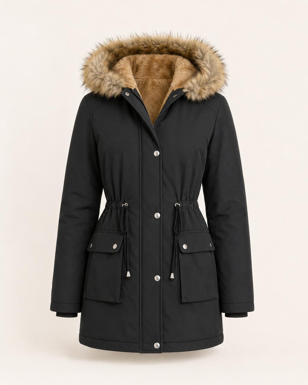 Parka de invierno para mujer con capucha de peluche